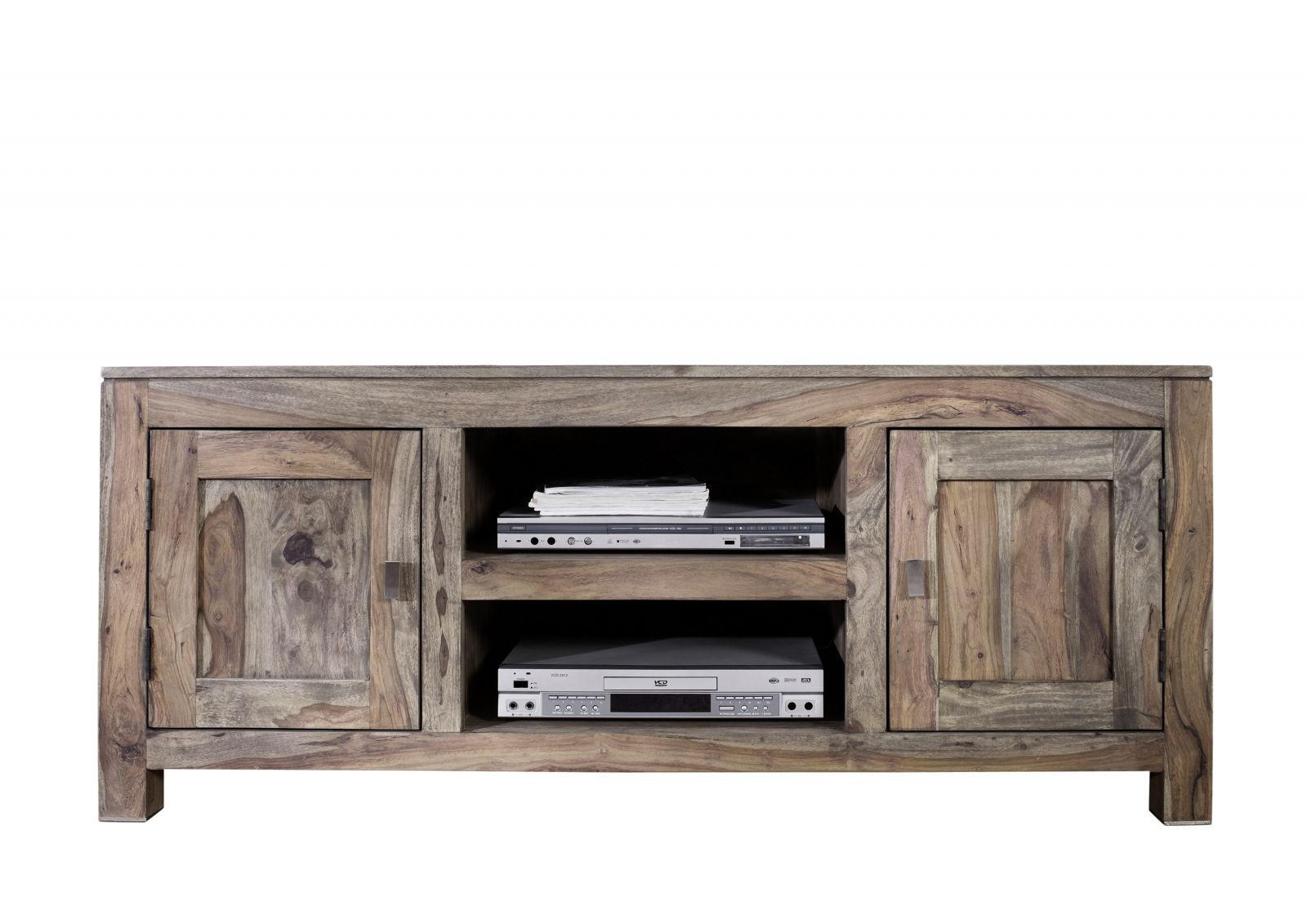 TV-BOARD Sheesham 145x45x60 grau geölt NATURE GREY #41 - Grau, Holz (145/60/45cm) - Massivmoebel24