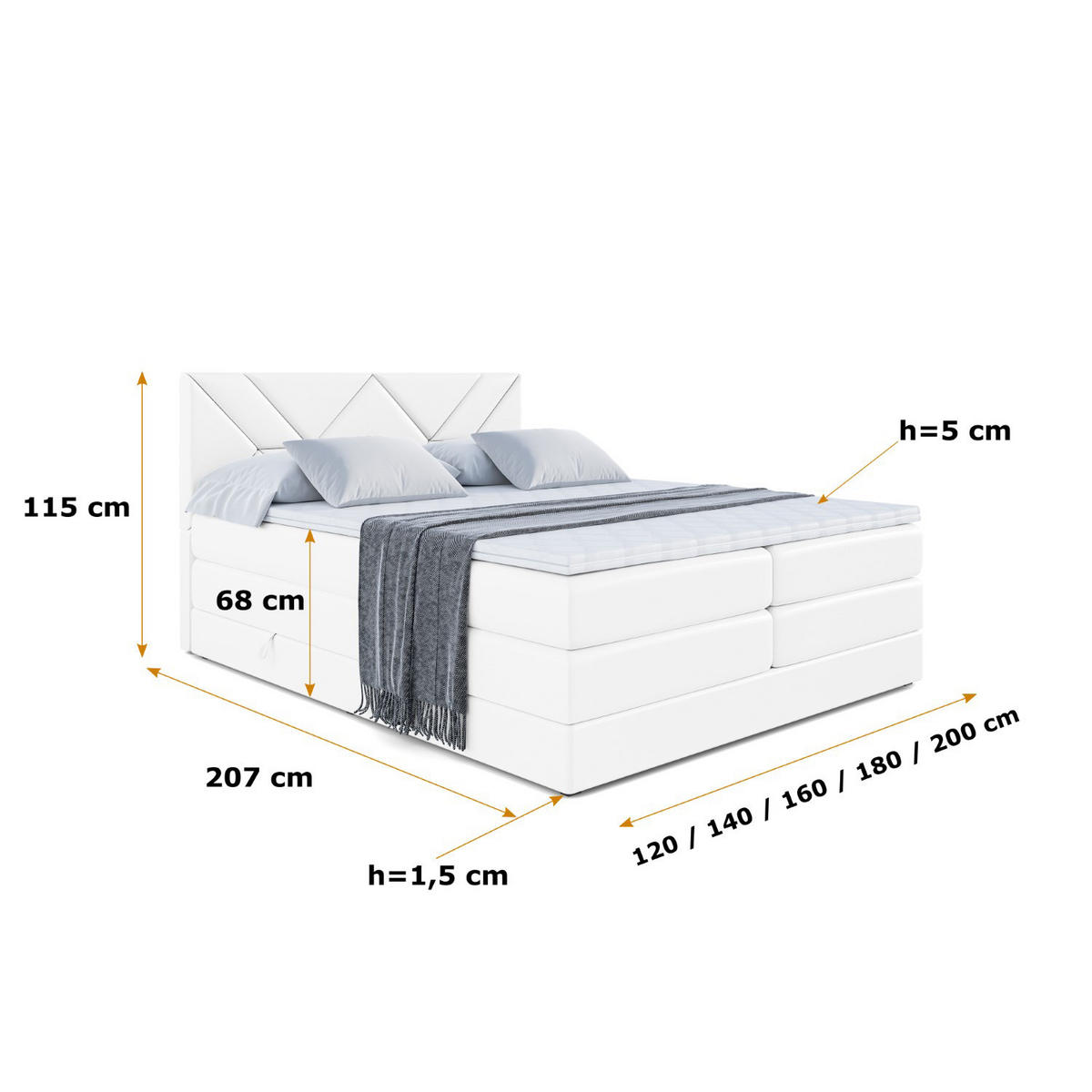 BOXSPRINGBETT BARWA KING - 200x200 - H3/H4 - Weiß Hochglanz - Weiß Hochglanz, Holzwerkstoff (200/200cm) - ALTDECOR