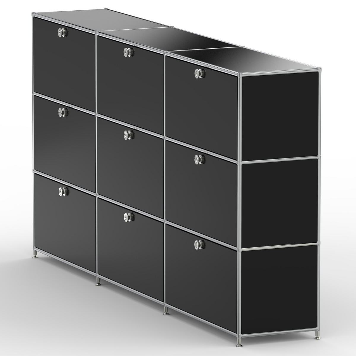 HOCHSCHRANK, 9 Klappen, Schloss, Breite 227 cm, Graphitschwarz - Chromfarben/Silberfarben, Metall (40/118/227.2cm) - Versee