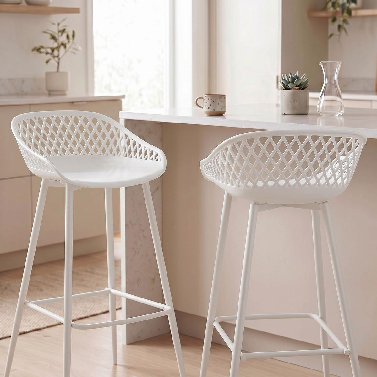 BARHOCKER IREK 2ER-SET - Weiß, Textil (47/99/49cm) - IDIMEX