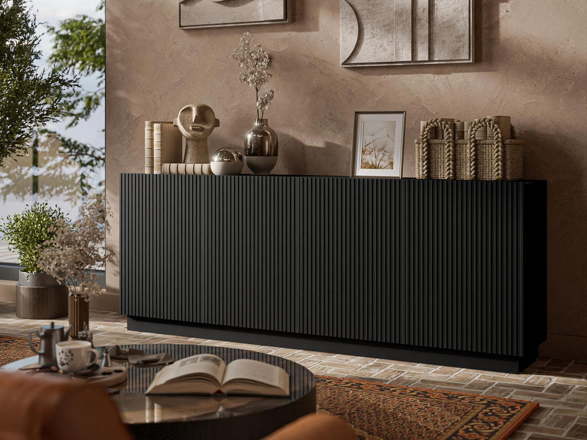 SIDEBOARD Liverti 200 4D - Schwarz, Holzwerkstoff/Kunststoff (200/78/42cm) - MIRJAN24