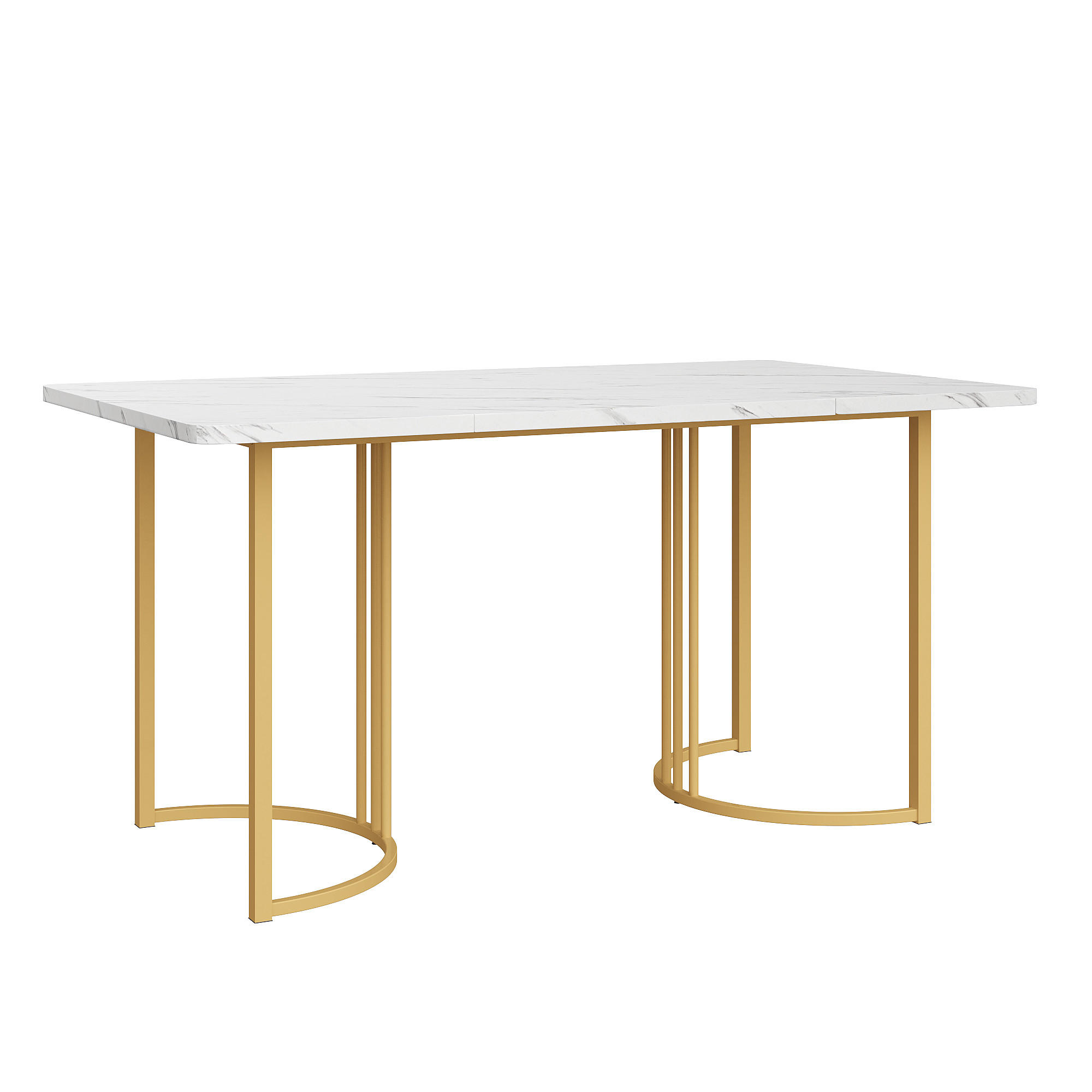 ESSTISCH 140x80 cm – rechteckig, Marmoroptik Weiß/Gold, Metallgestell, verstellbare Füße, moderner Küchentisch - Weiß, Holzwerkstoff (140/80/75cm) - Ej. Life