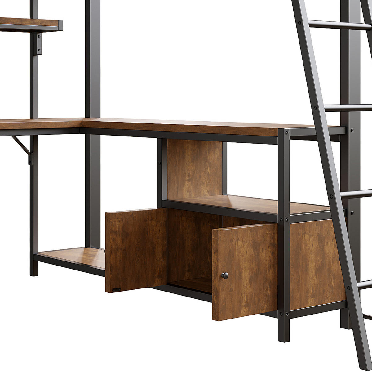 HOCHBETT 140/200 cm Schwarz aus Metall und MDF mit Schreibtisch - Schwarz, Metall (140/200cm) - OKMYHOME