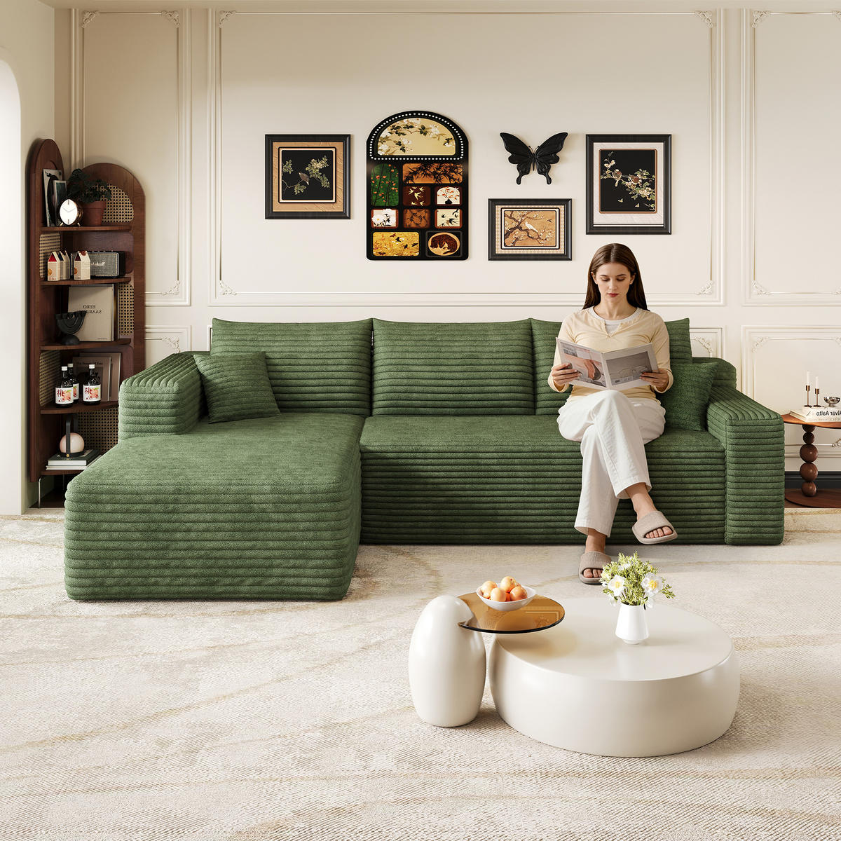 ECKSOFA Cord Grün ohne Montage - Grün, Textil (241/151cm) - WISHDOR