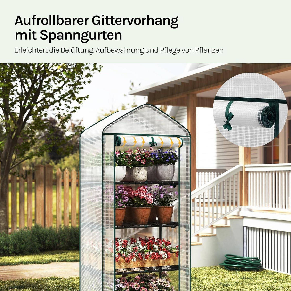 GEWÄCHSHAUS, Winterfest stabil platzsparend, 69 x 158 x 49 cm - Weiß, Textil/Metall (70/158/50cm) - Woltu