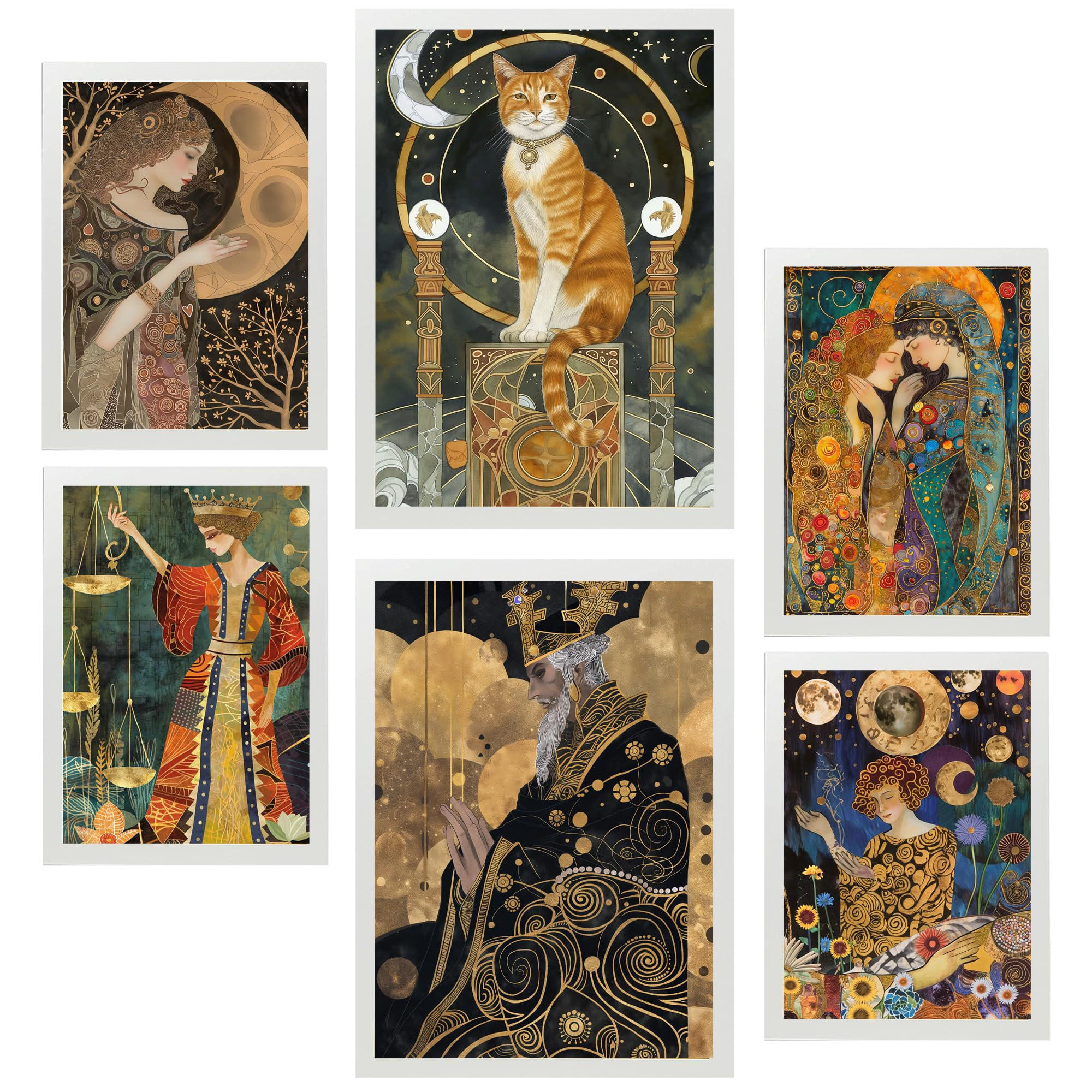 POSTER Set Mit 6 Tarotkarten Kartomantie Arcana A3 & A4 Weißer Rahmen - Weiß, Papier (29/3cm) - Nacnic