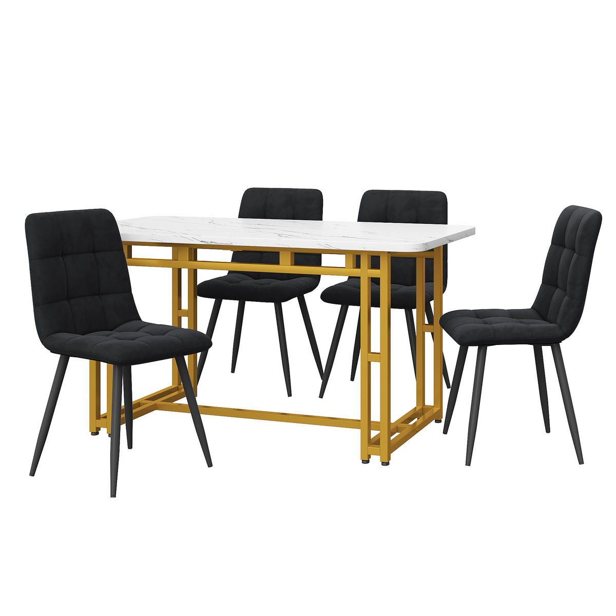 ESSGRUPPE Esstisch 4 Stühle Gold Schwarz 120x70cm - Schwarz, Holzwerkstoff (120/74/70cm) - FLIEKS