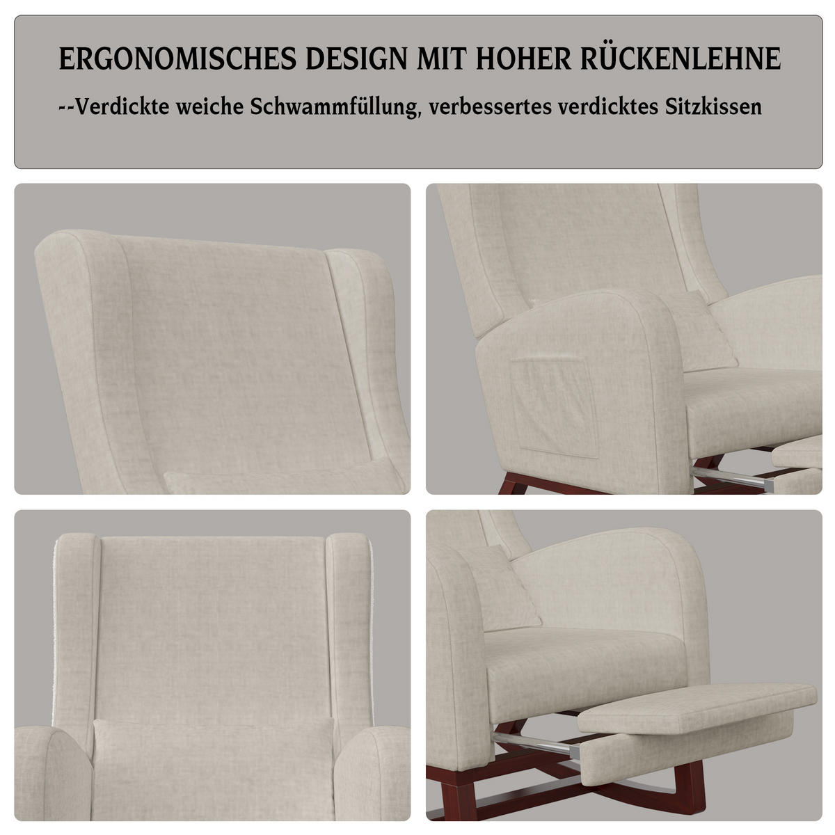 SCHAUKELSTUHL Beige hoher Rücken - Beige, Holz (64/99/67cm) - SHOPENTRA