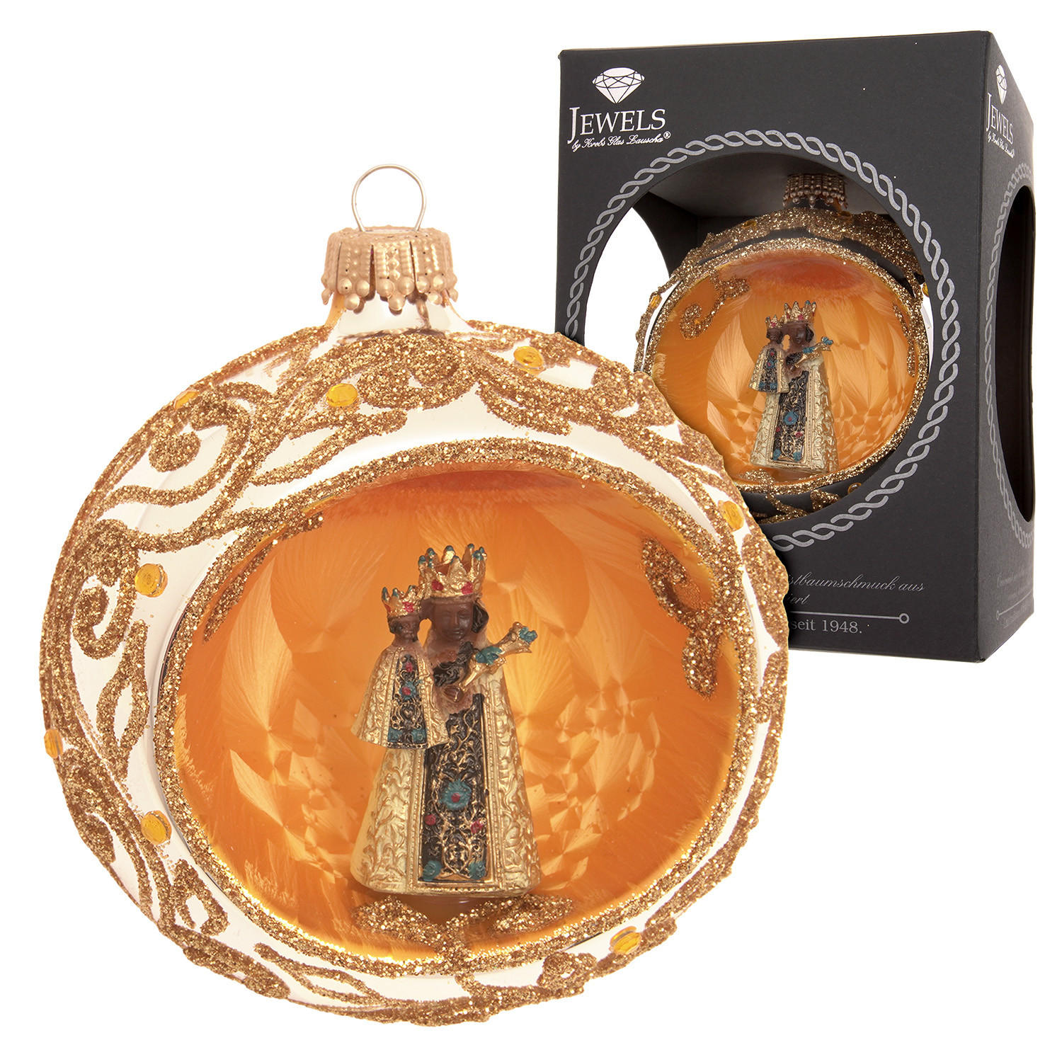CHRISTBAUMKUGEL Reflex Eislack mit Schwarzer Madonna Goldfarbig 10cm (Glas / 1 Stk.) - Goldfarben, Glas (10/10/10cm) - Krebs Glas Lauscha