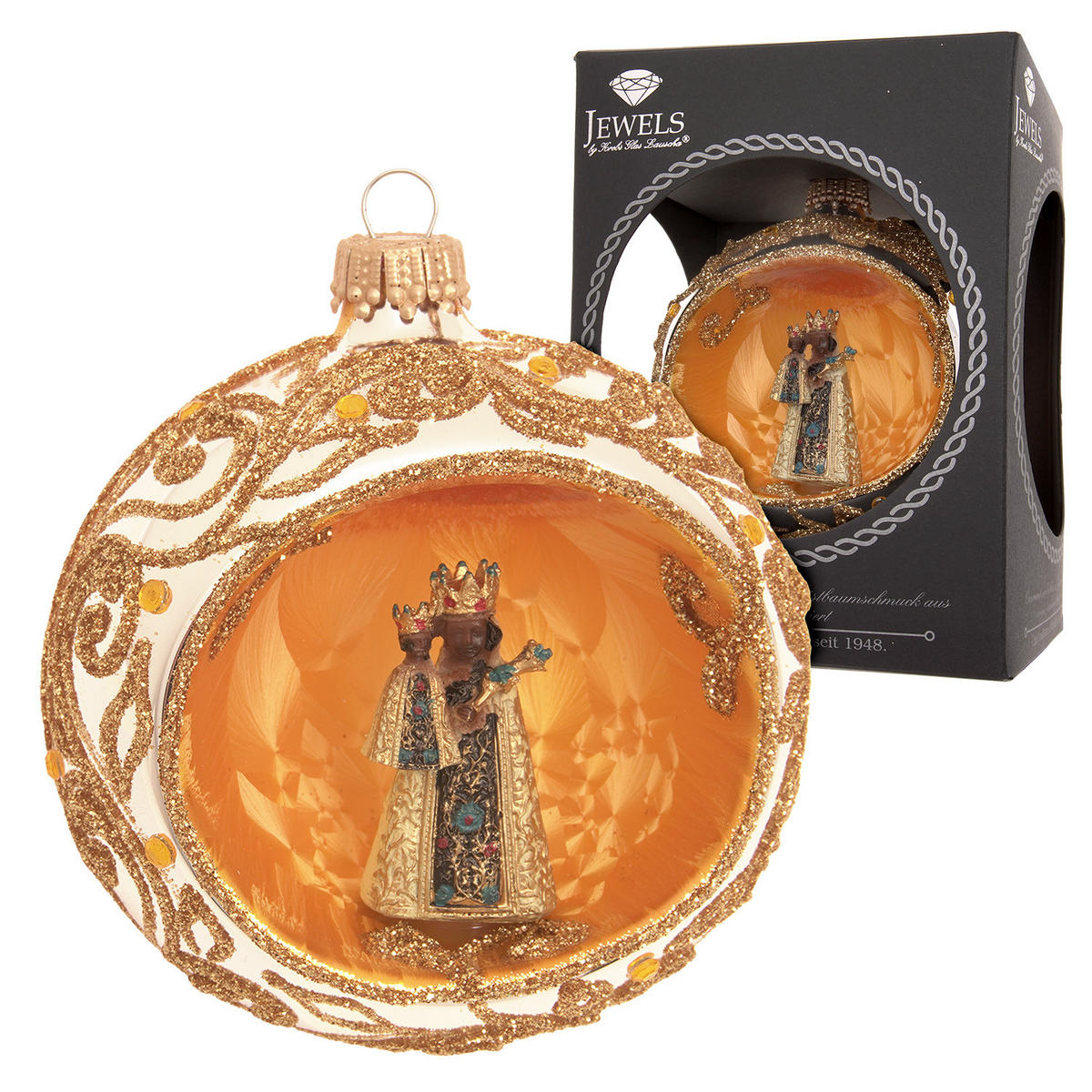 CHRISTBAUMKUGEL Reflex Eislack mit Schwarzer Madonna Goldfarbig 10cm (Glas / 1 Stk.) - Goldfarben, Glas (10/10/10cm) - Krebs Glas Lauscha