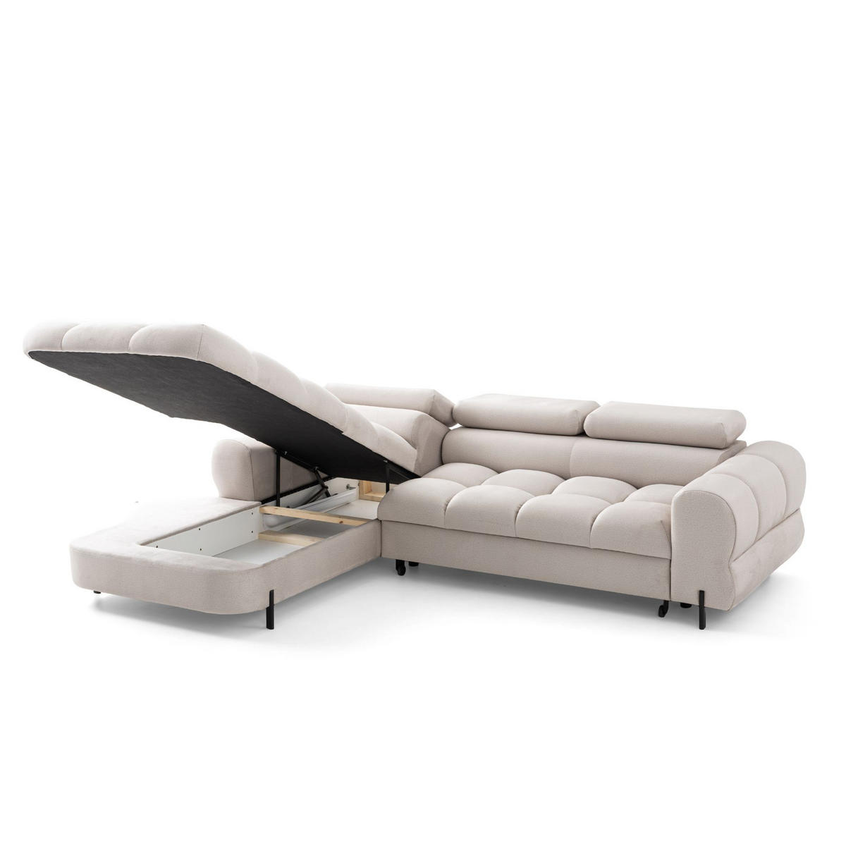 ECKSOFA UFFO L Links mit Schlaffunktion 260x195 Velours Creme - Creme/Schwarz, Holz/Textil (260/195cm) - Muffo