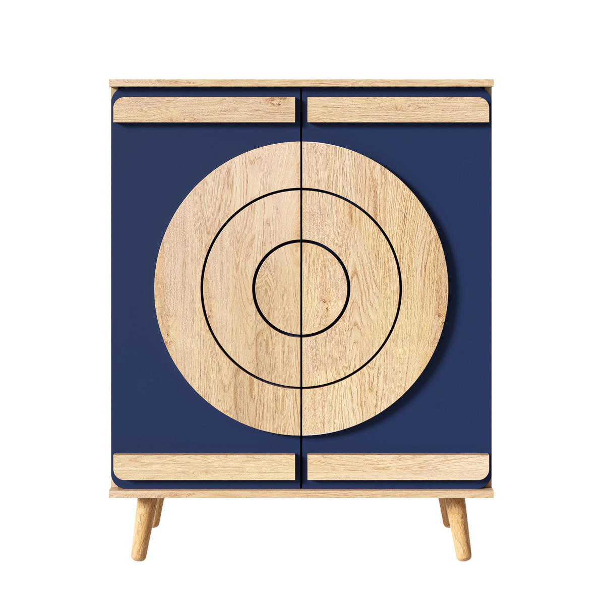 SCHUHSCHRANK 76/37/98,5 cm mit geometrischen Türen, mehrstufigem Stauraum und Holzbeinen, Blau/Natur - Naturfarben, Holzwerkstoff (76/98.5/37cm) - Redom