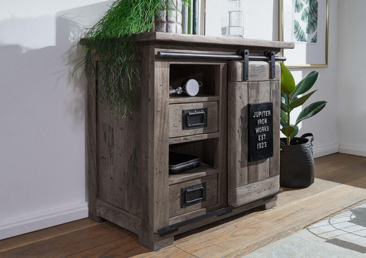 KOMMODE Mango 70x45x70 grau lackiert RAILWAY #223 - Grau, Holz (70/70/45cm) - Massivmoebel24