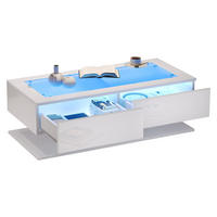 COUCHTISCH LED Weiß Hochglanz 2 Schubladen 100x50x35cm - Weiß, Holzwerkstoff (100/50/35cm) - FLIEKS