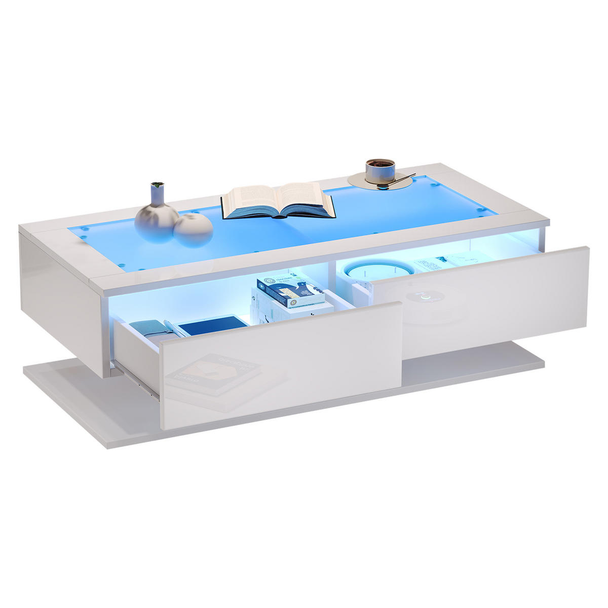 COUCHTISCH DE-103 LED-Glas Weiß - Weiß, Holzwerkstoff (50/100/35cm) - ComfortXL