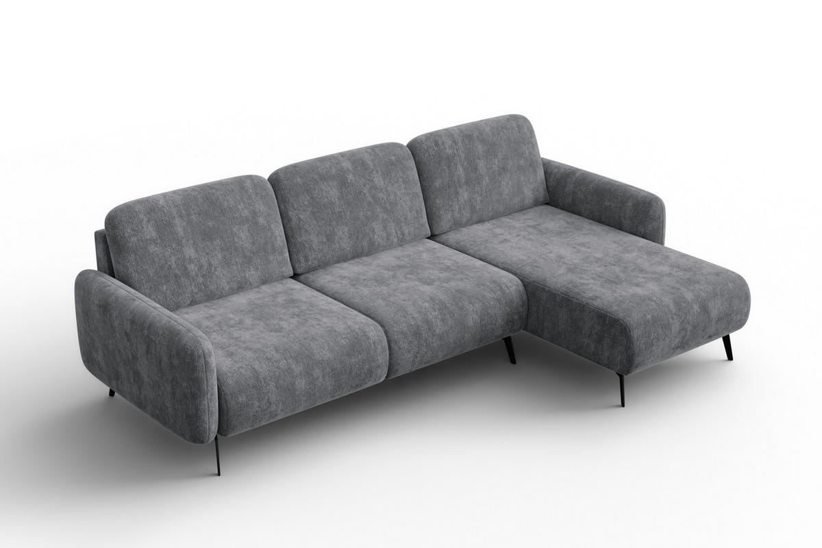 ECKSOFA FEBE 4-Sitzer RECHTS, grauer Chenille-Stoff - Schwarz/Grau, Holz/Textil (264/157cm) - Wozimo