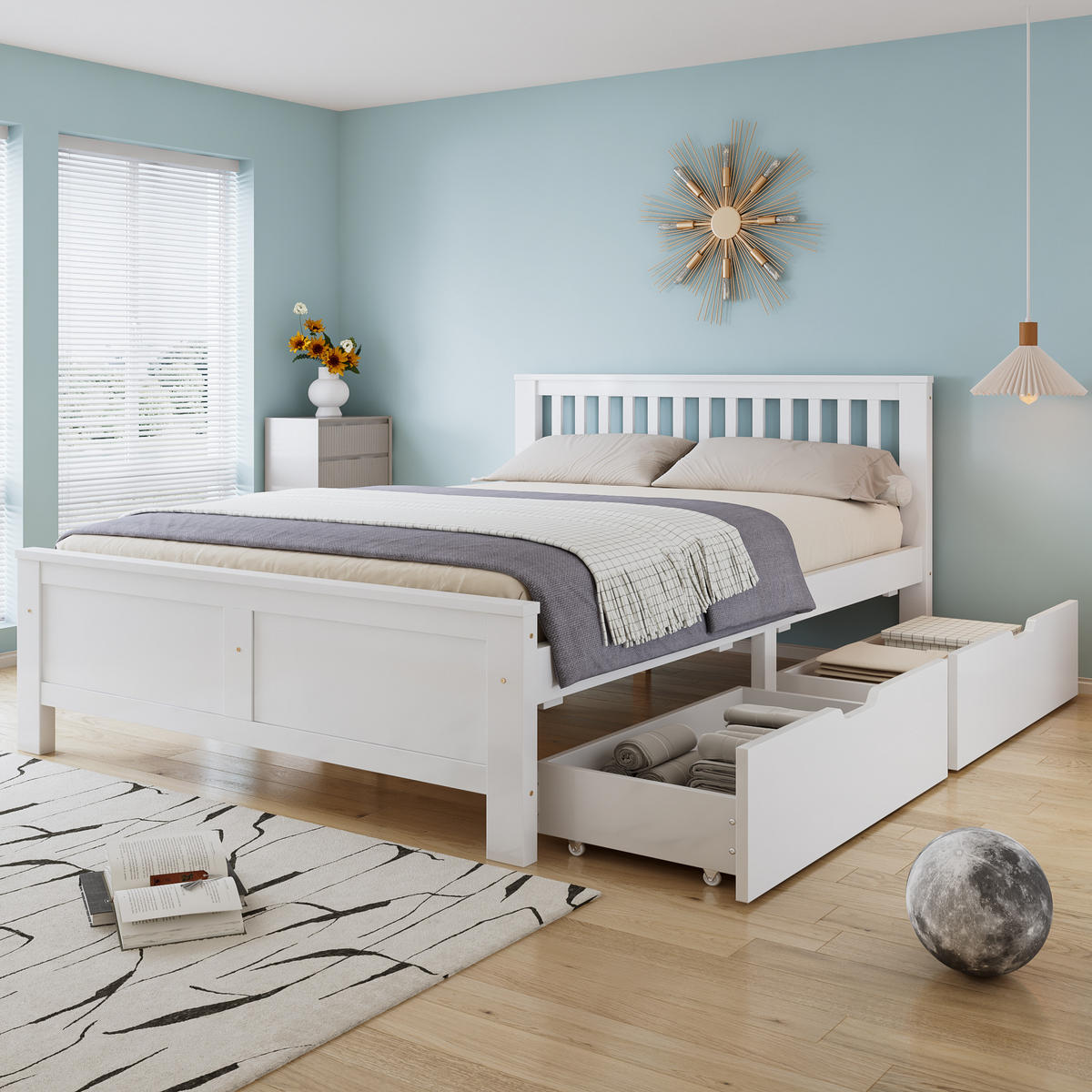 BETT 140x200 cm Holz Schubladen weiß - Weiß, Holz (140/200cm) - LEBENLANG