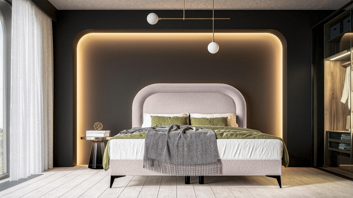 BOXBETT LOREO Hellbeige Chenille 160x200 cm - Ecru/Schwarz, Holz/Textil (160/200cm) - Selsey