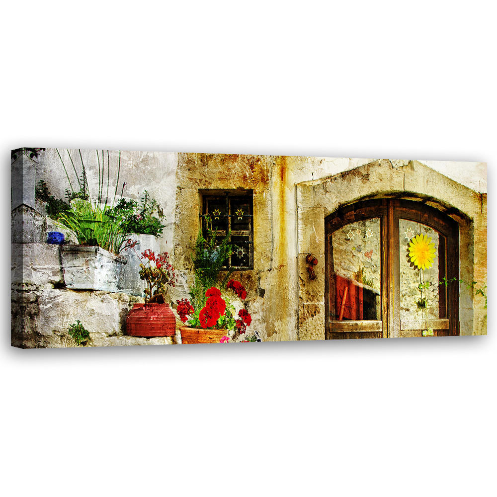 WANDBILD blumen treppe straße - Beige, Textil (90/30cm) - Feeby