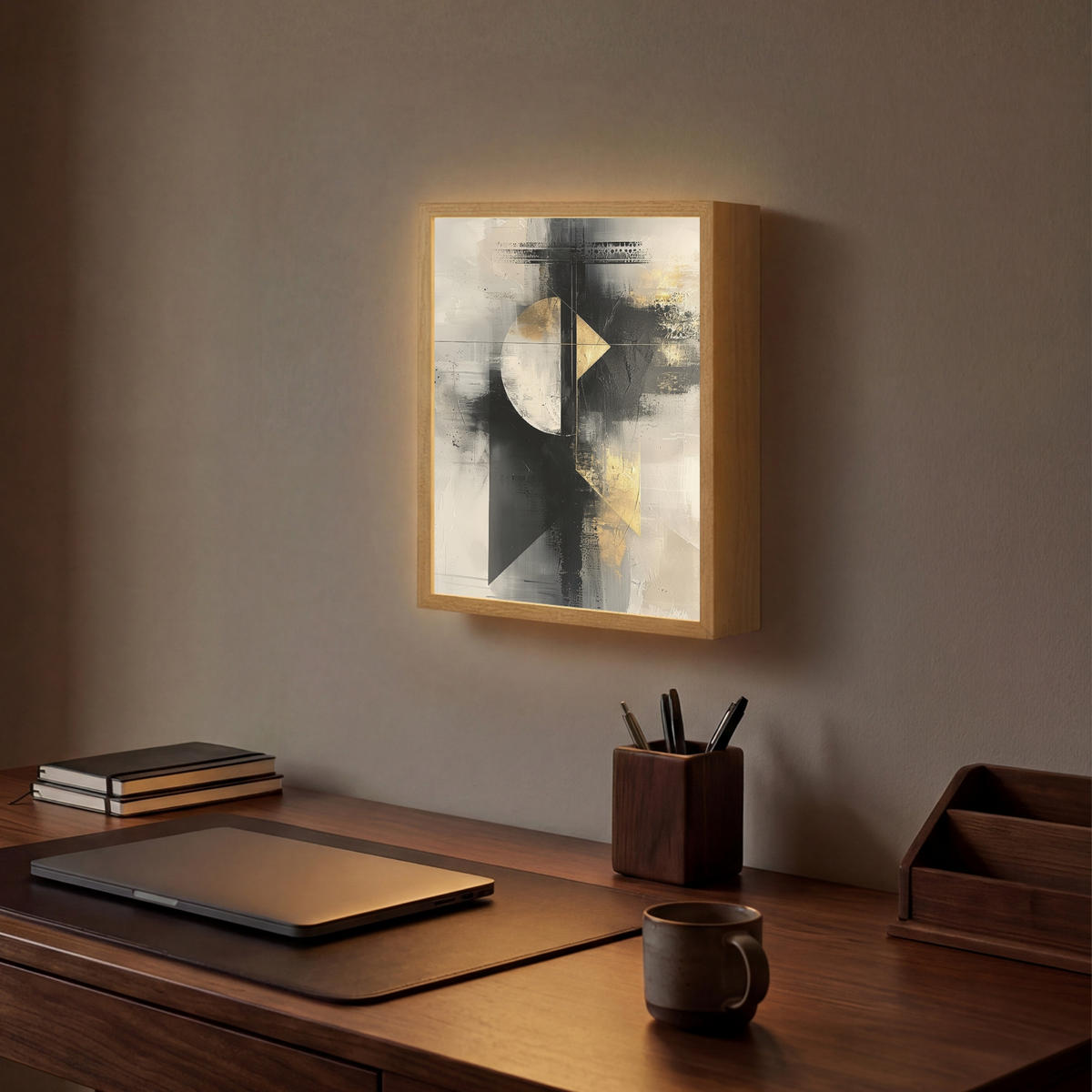 WANDLEUCHTE MIT AKKU Abstrakt - Schwarz - Farbe - Modern 30x40 cm - Grau, Holzwerkstoff (30/40/8cm) - OnlyWow