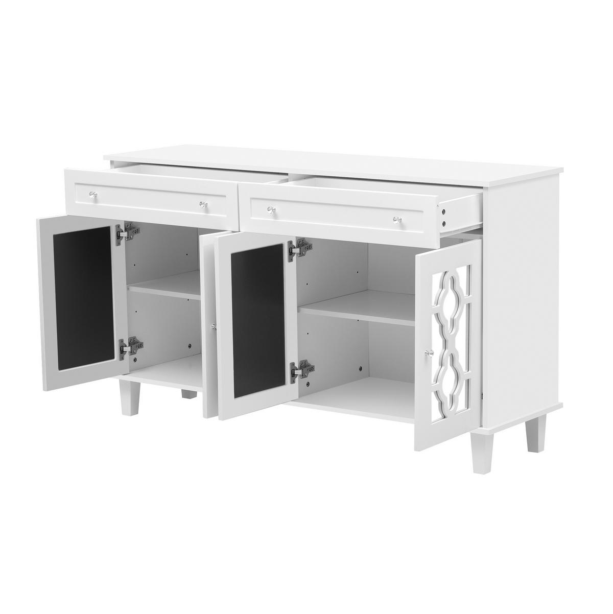 SIDEBOARD 140/40/83 cm in Weiß mit 4 Spiegeltüren und 2 Schubladen - Weiß, Holzwerkstoff (140/83/40cm) - Flora Grace