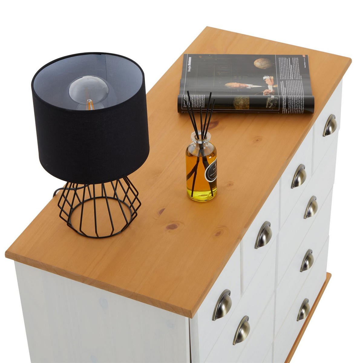 APOTHEKERKOMMODE COLMAR weiß/braun - Weiß/Braun, Holz (92/80/39cm) - IDIMEX