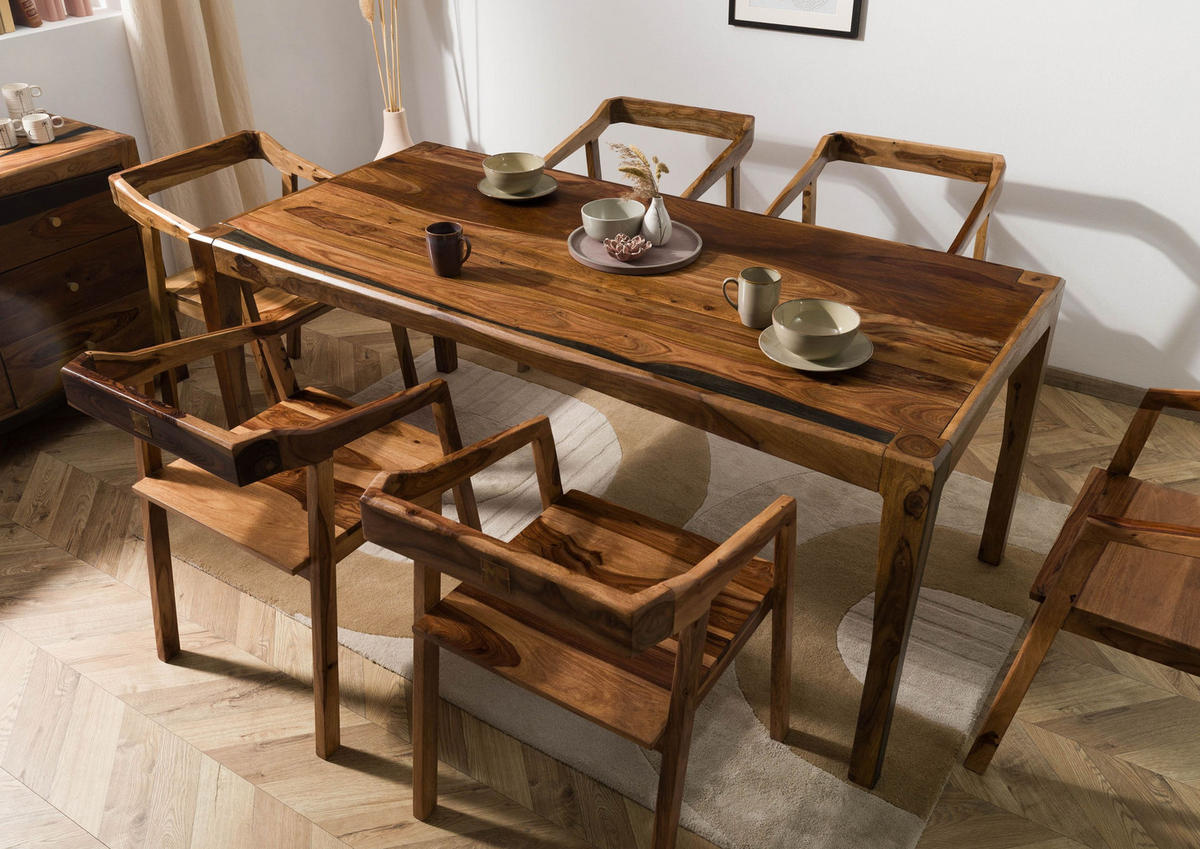 ESSTISCH Sheesham 160x85x77 dunkelbraun lackiert ANCONA #216 - Dunkelbraun, Holz (160/85/77cm) - Massivmoebel24