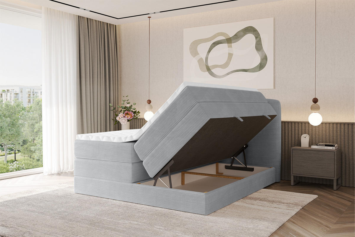 BOXSPRINGBETT mit Matratze H3/H4 - NINA KING - 160x200 cm Grau - Silberfarben, Holzwerkstoff (160/200cm) - ALTDECOR