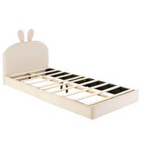 KINDERBETT 90/200 cm beige aus Samt mit Kaninchen-Kopfteil - Beige, Textil (90/200cm) - OKWISH