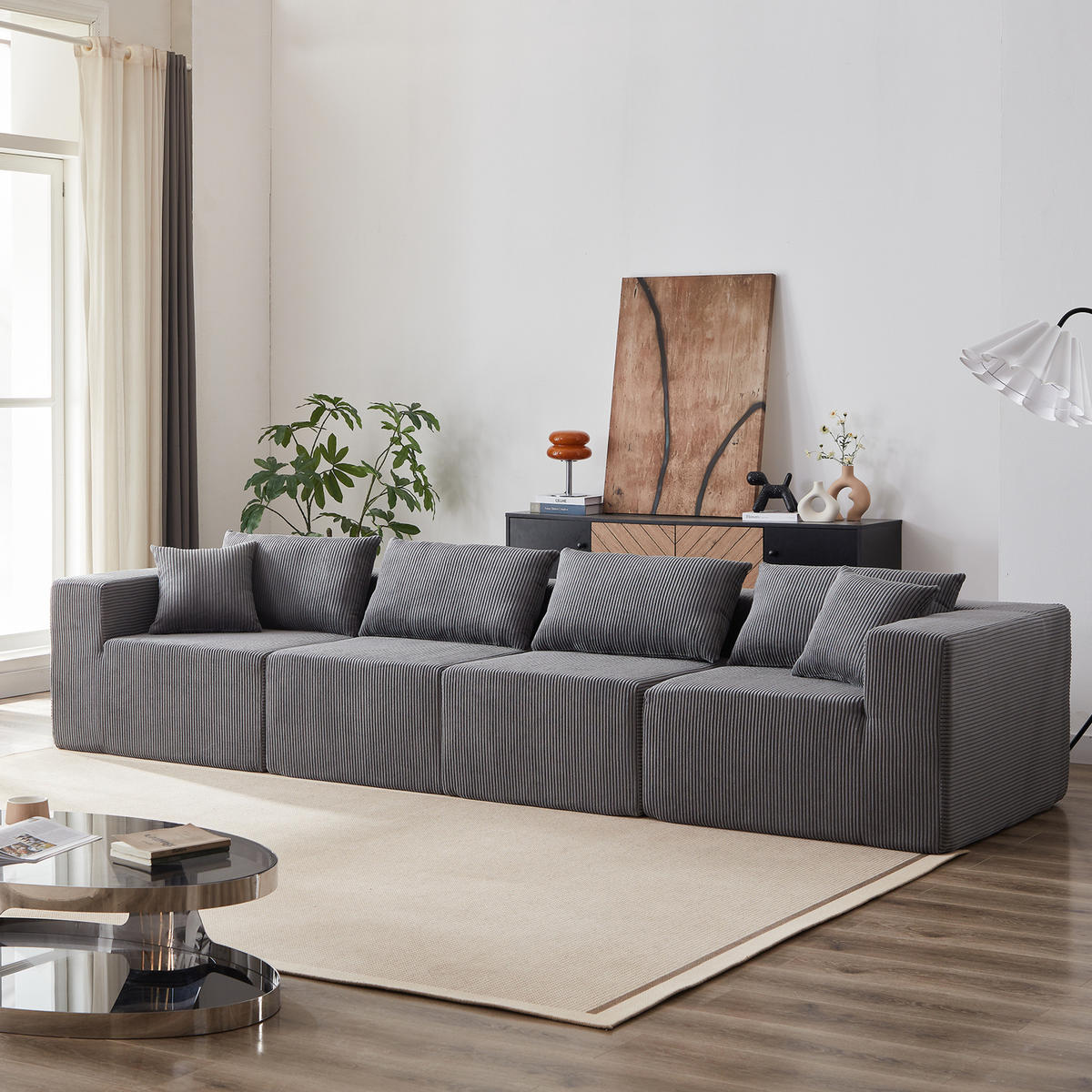 SOFA L-Form modular Cord Grey - Grau, Kunststoff (167/264cm) - Meubliv