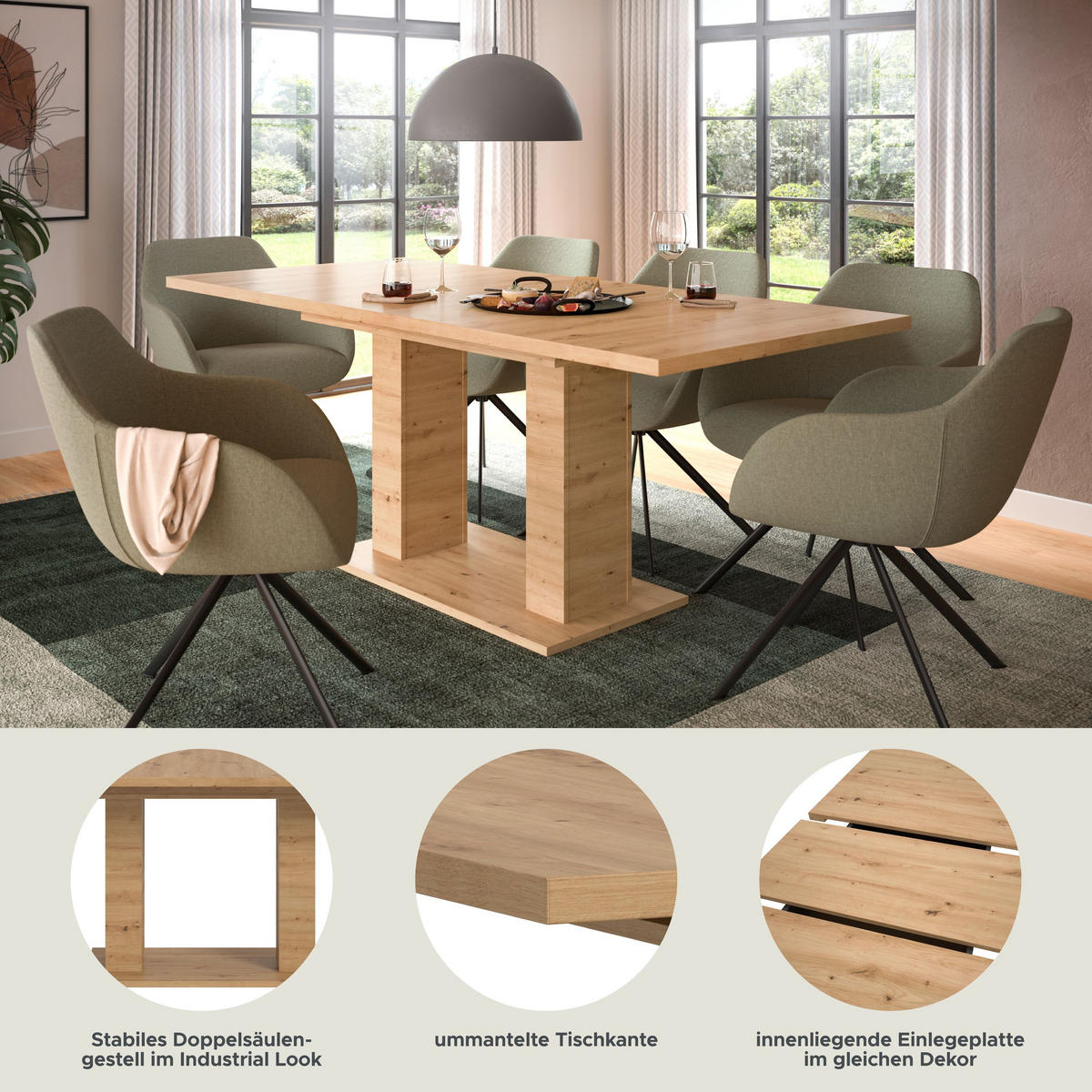 ESSTISCH MOTION (B/H/T: ca. 150/76/90 cm) in Artisan Oak Nachbildung/Artisan Oak Nachbildung - Eiche Artisan, Holzwerkstoff (90/150/76cm)