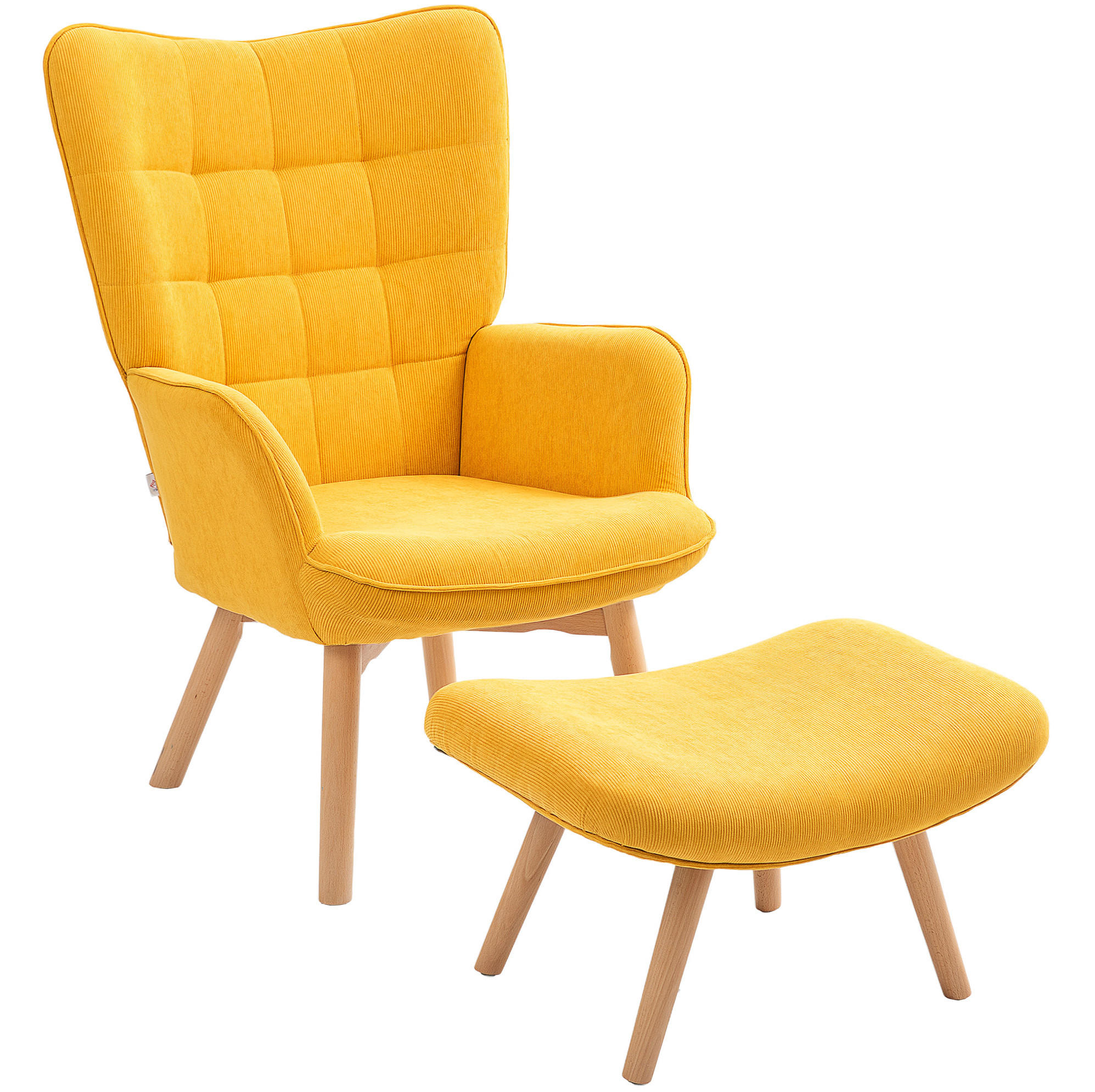 OHRENSESSEL Set Polyester mit Hocker, Buchenholzbeinen 72/80/101 cm Orange - Orange, Textil (72/101/80cm) - Redom
