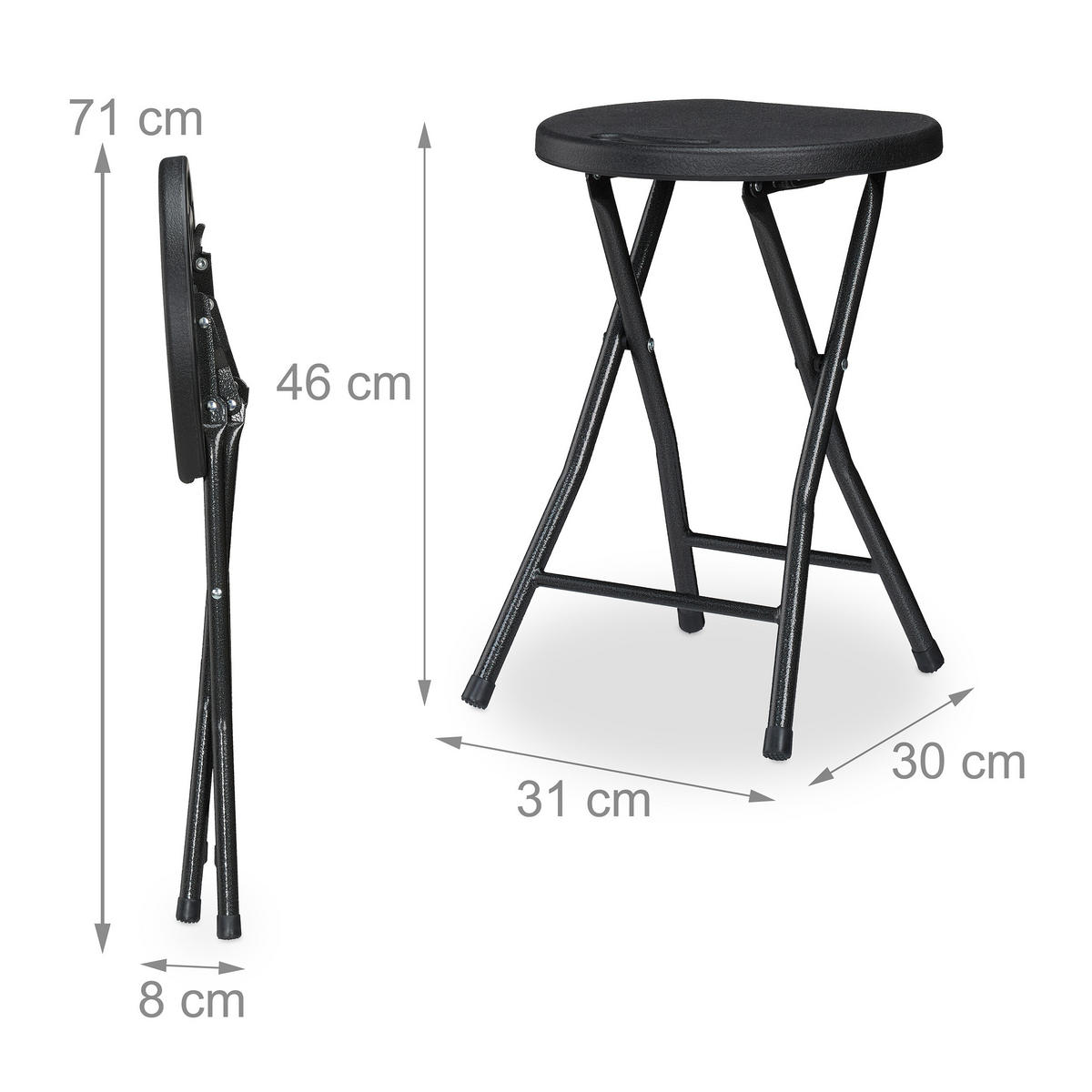 2XSKLÁDACÍ stolička - černá, kov/plast (31/46/30cm) - Relaxdays