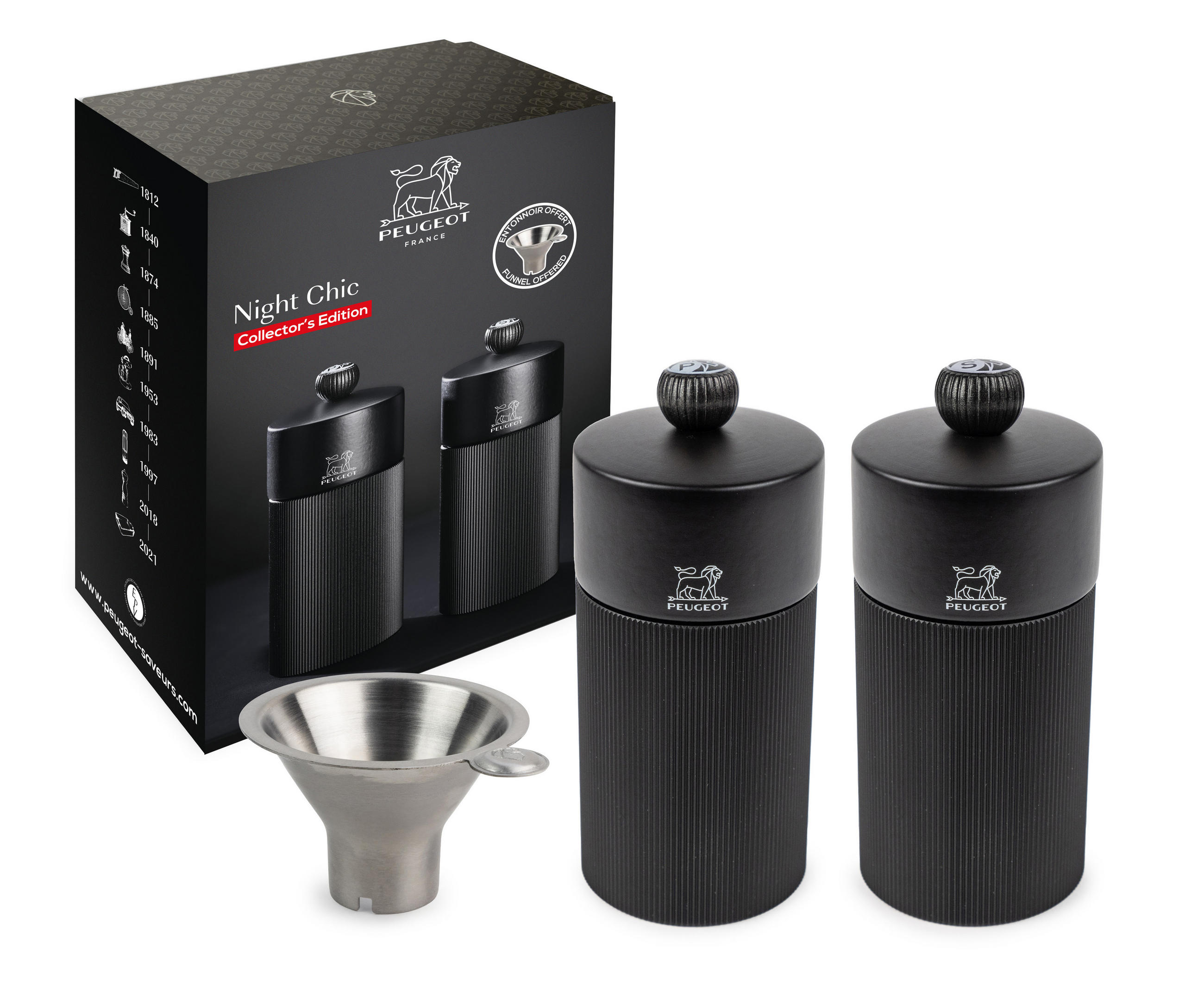 MÜHLENSET Line Night Chic 12cm Pfeffer- & Salzmühle Aluminium Schwarz Stahlmahlwerk - Schwarz, Metall (10.4/12/5.2cm) - PEUGEOT