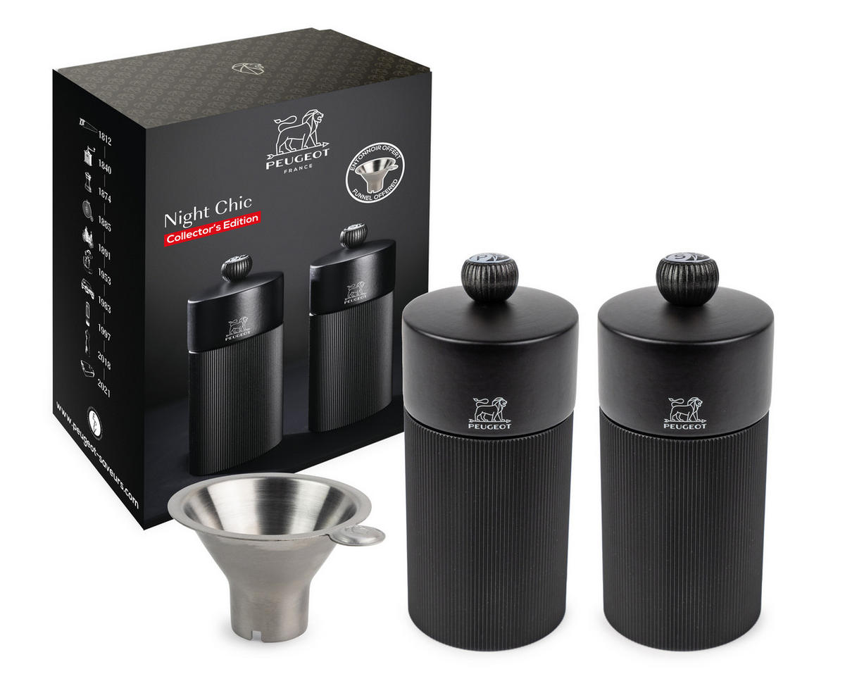MÜHLENSET Line Night Chic 12cm Pfeffer- & Salzmühle Aluminium Schwarz Stahlmahlwerk - Schwarz, Metall (10.4/12/5.2cm) - PEUGEOT