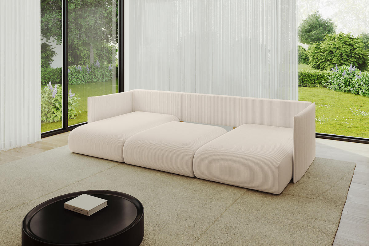 WOHNLANDSCHAFT mit Schlaffunktion und Bettkasten ONESK-U 304x165x40 Beige Cord - Beige, Holzwerkstoff/Kunststoff (304/90/165cm) - ALTDECOR