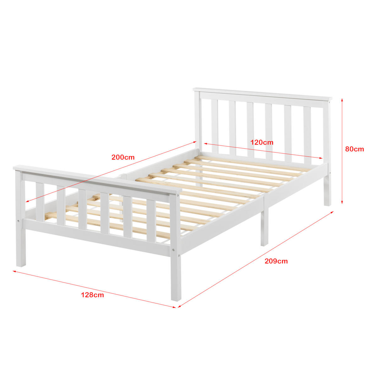 HOLZBETT Breda - Weiß, Holz (120/200cm) - [en.casa]
