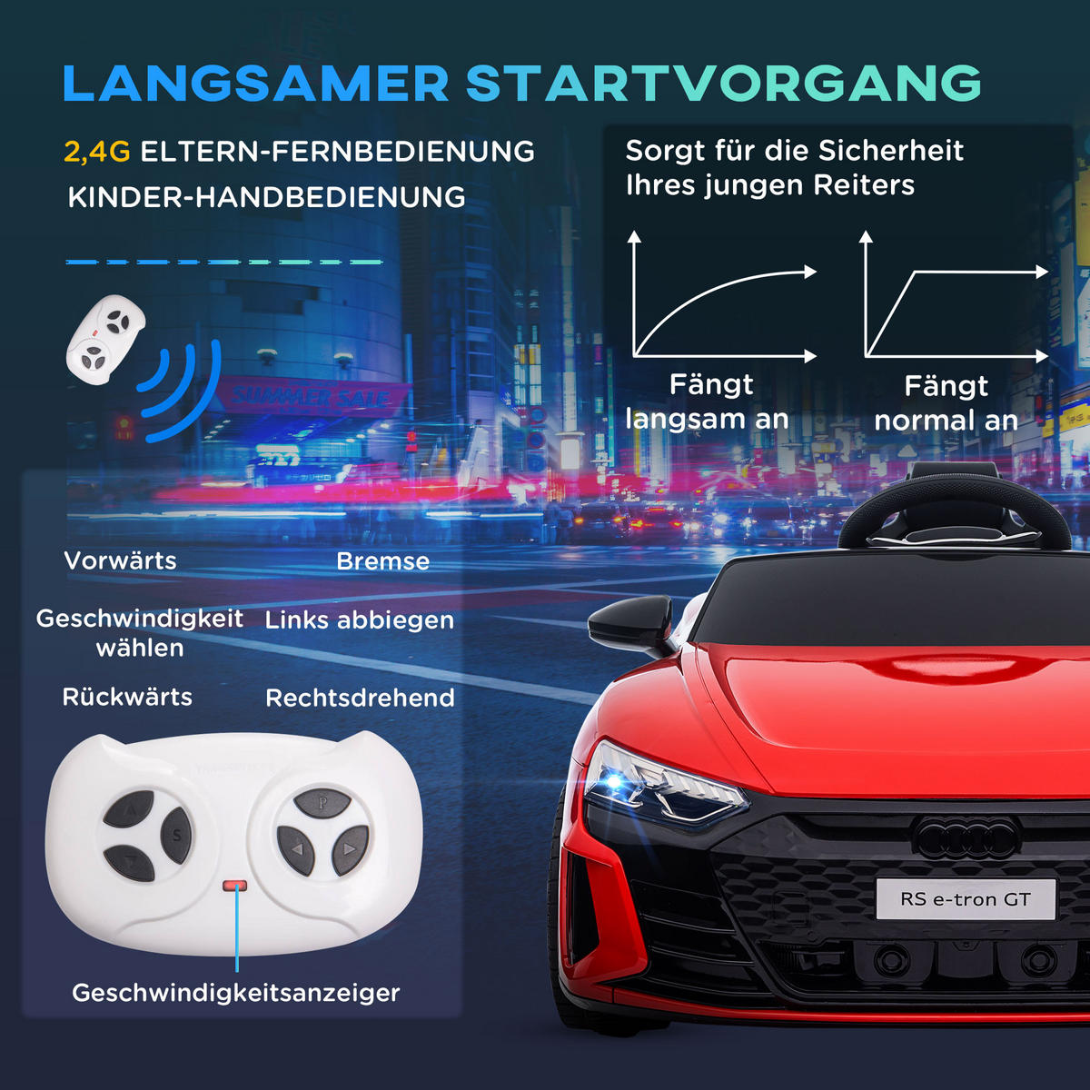 KINDER ELEKTROAUTO, Schwarz/Rot/Weiß, Kunststoff+ Eisen - Rot, Metall (103/58/41cm) - HOMCOM