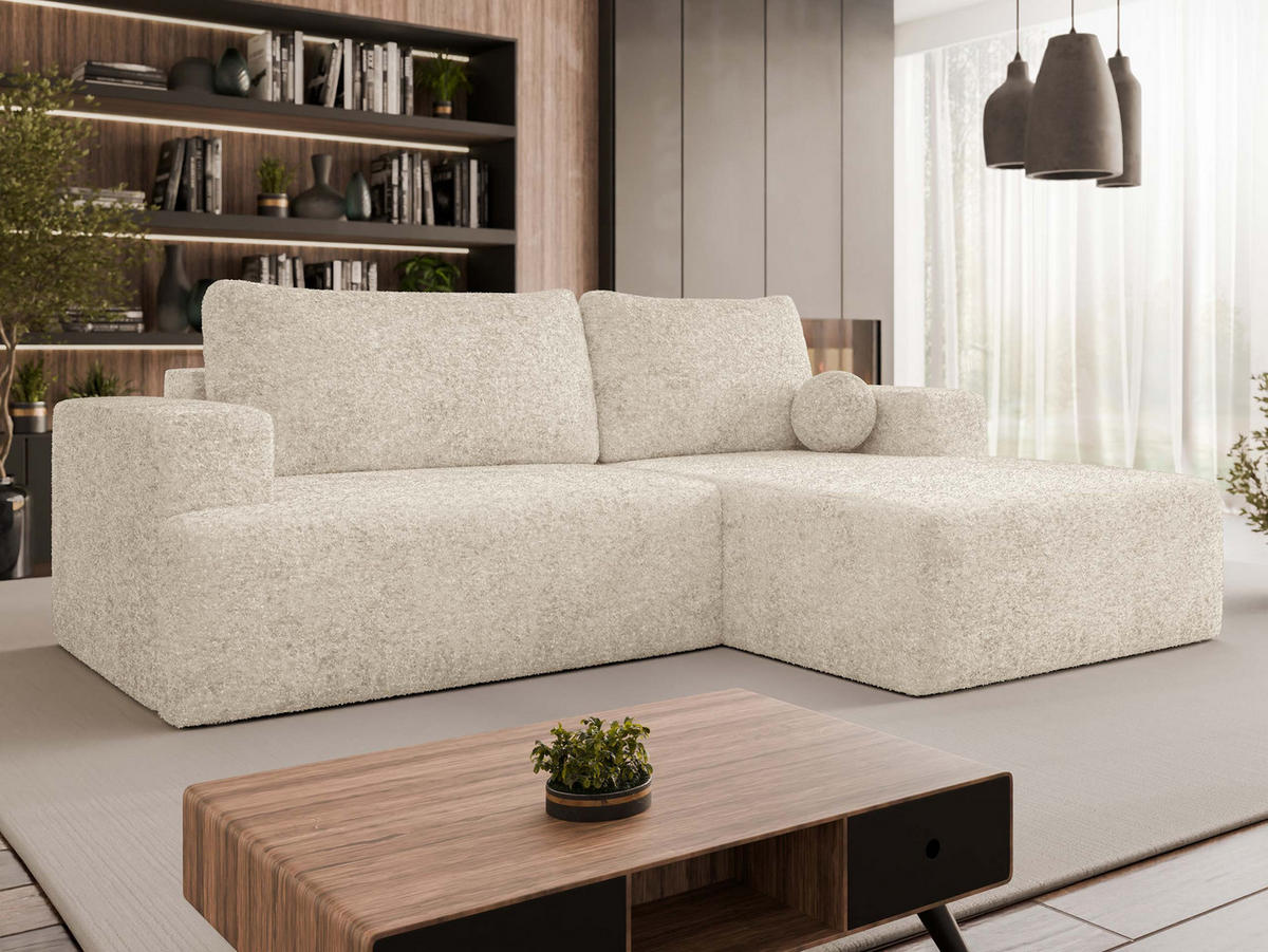 ECKSOFA Mivo, Seite: Rechts - Sandfarben/Schwarz, Holz/Kunststoff (266/163cm) - MIRJAN24