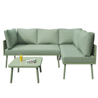 GARTEN Lounge Set aus Eisen mit grünem Seil LForm mit Sitzkissen verstellbaren Füßen 2 Sofas und Tisch - Grün, Metall - FLIEKS