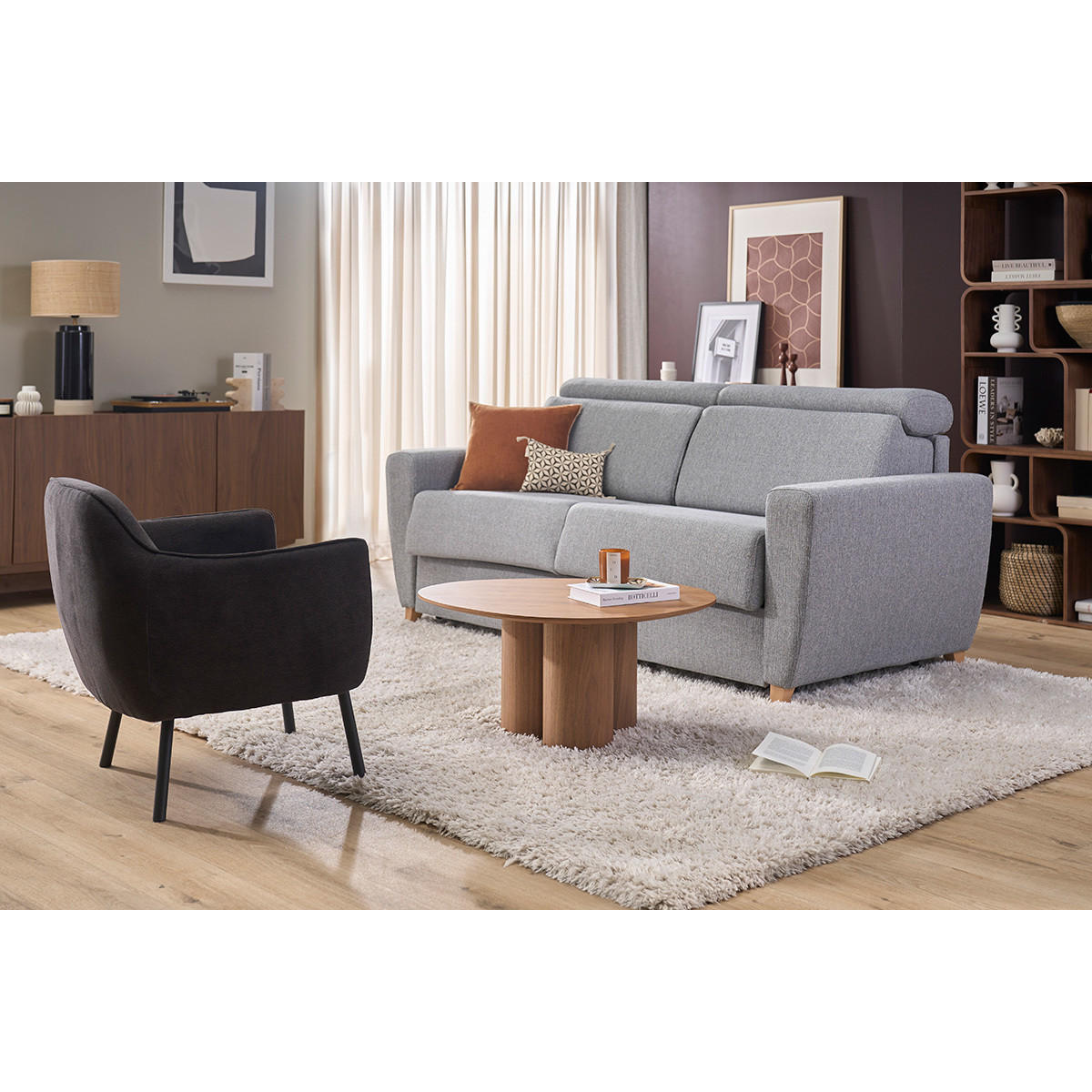 STOFFSESSEL Dunkelgrau Samteffekt LAURENS - Dunkelgrau, Textil (69/71.5/74cm) - Miliboo