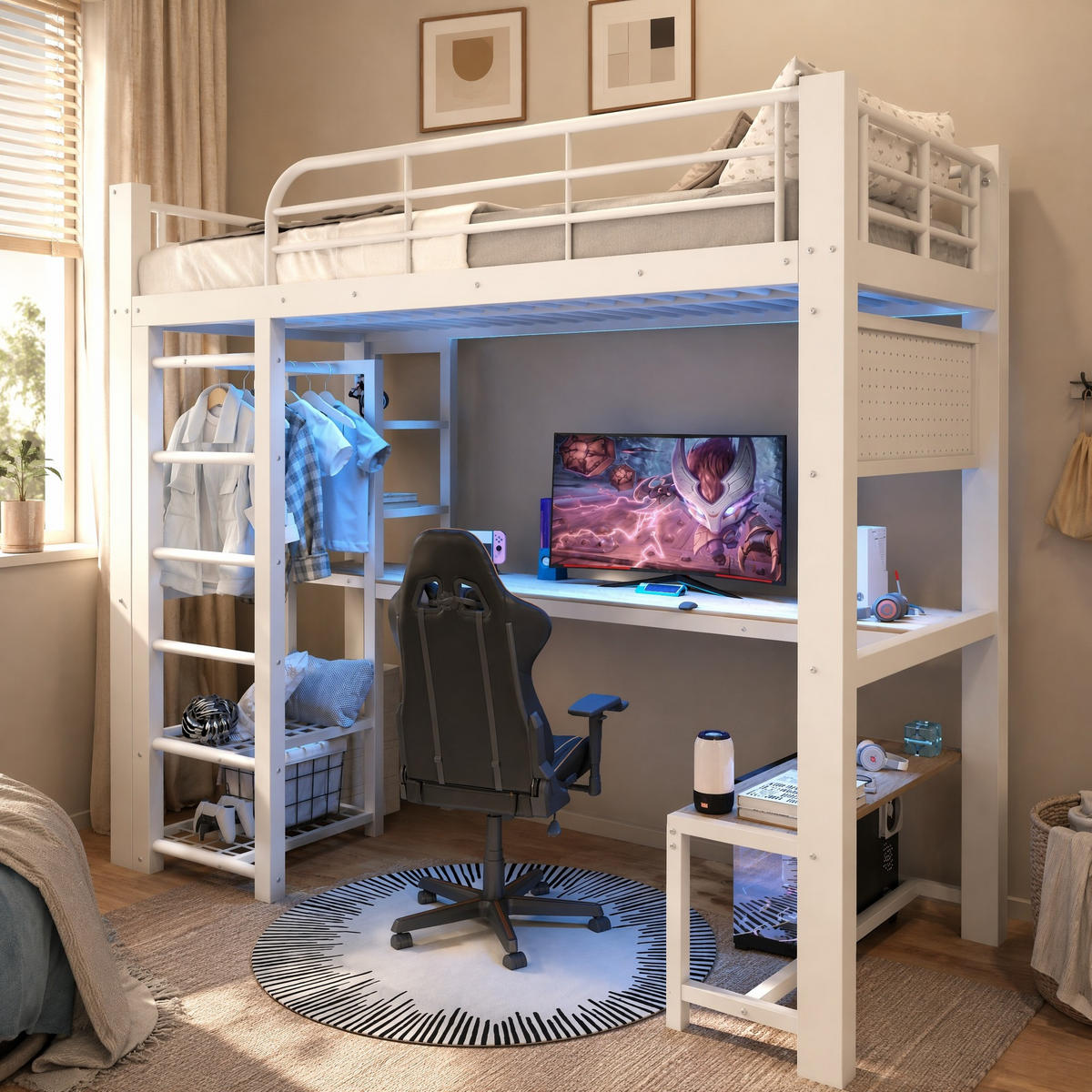HOCHBETT 90/200 cm aus Metall mit LED-Lichtleiste, Weiß - Weiß, Metall (90/200cm) - OKMYHOME