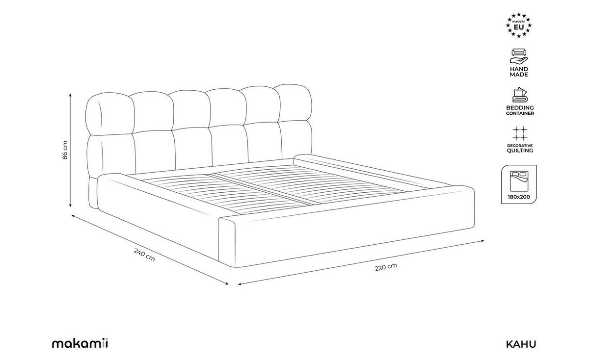 POLSTERBETT mit Bettkasten und Lattenrost 220x240 Grau - Hellgrau/Schwarz, Kunststoff/Textil (180/200cm) - Makamii