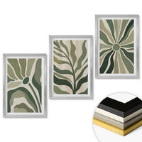 WANDBILDER 3er Set - 40x60 cm Silberner Rahmen - Grüne und beige Pflanzenmuster - Silberfarben, Kunststoff (40/60cm) - ArtPrintCave