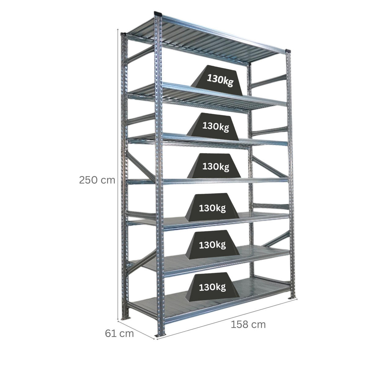 FACHBODENREGAL Proximo Stecksystem 250x150x60cm 7 Ebenen Beidseitig nutzbar Verzinkt - Silberfarben, Metall (150/250/60cm) - PROREGAL