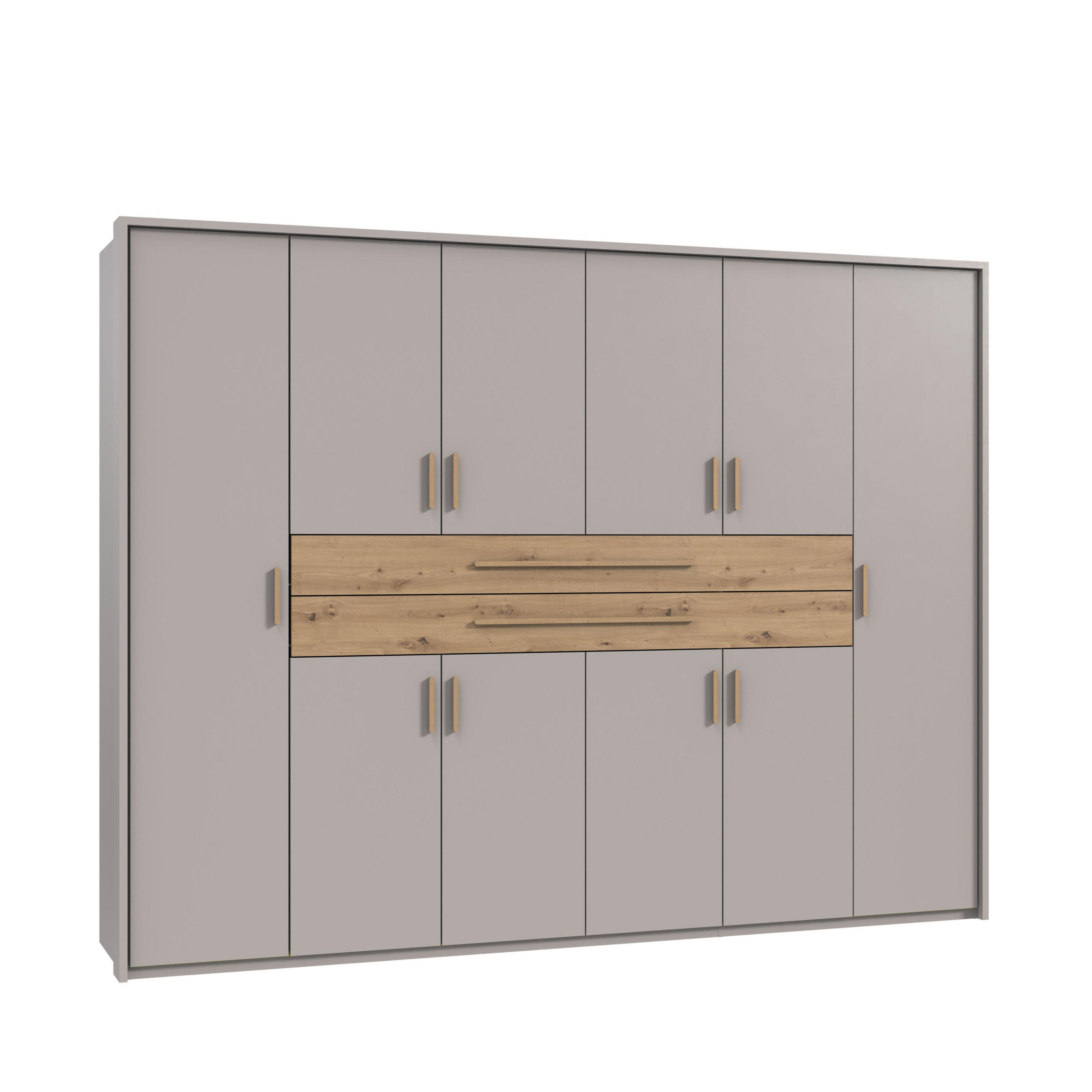 luma-home SKŘÍŇ S OTOČNÝMI DVEŘMI B273/H210/T58 cm, béžovo-šedá, šatní skříň se 2 velkými zásuvkami a úchytkami v dekoru dub Artisan / 22645