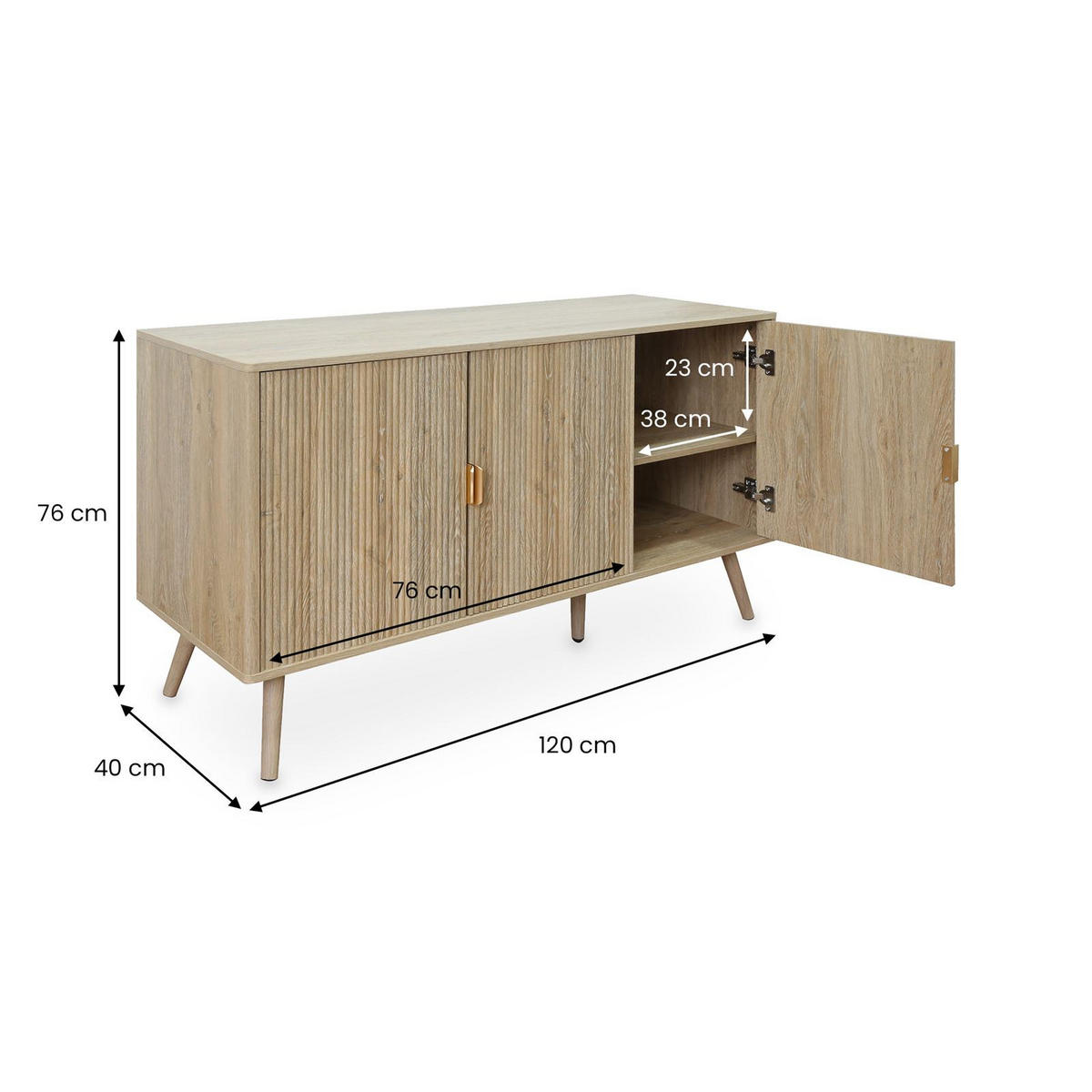 SIDEBOARD ALMA Eiche - Eichefarben, Holzwerkstoff (120/76/40cm) - IDIMEX