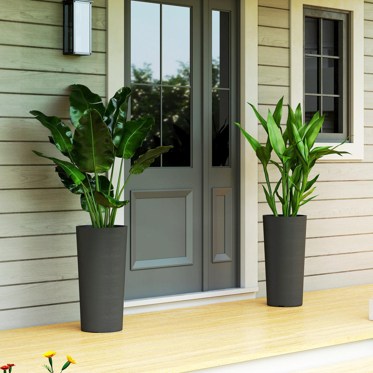 2ER Set Blumentopf stapelbar Pflanzkübel mit Löcher 35x35 cm Pflanztöpfe - Dunkelgrau, Kunststoff (60cm) - Outsunny