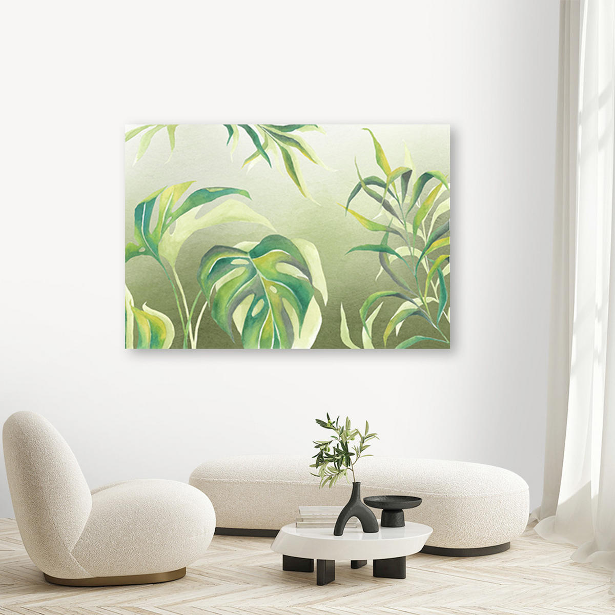 WANDBILD monster's blätter - Beige, Textil (60/40cm) - Feeby