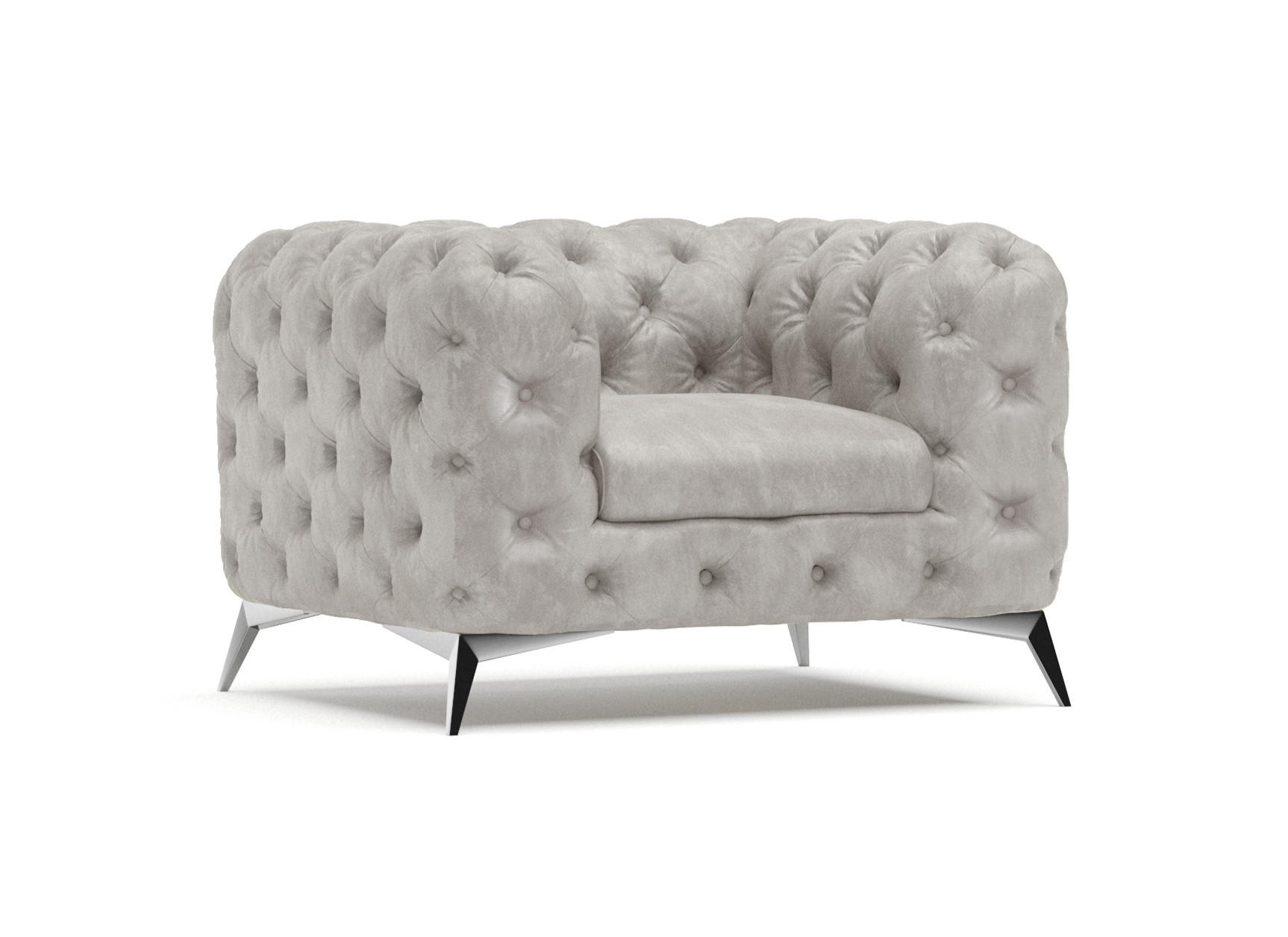CHESTERFIELD-SESSEL Quantum Grau Samt - Silberfarben/Grau, Holz/Textil (125/75/100cm) - S-Style Möbel